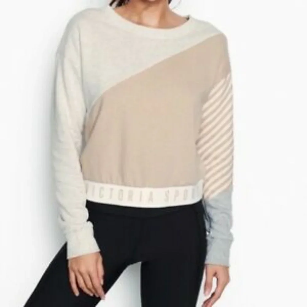Victoria’s Secret Sport Cropped Sweatshirt Beige Colorblock